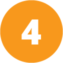 White number four against orange circle background