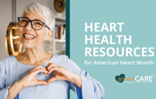 Title of the blog over light blue background next to a photo of a senior woman holding her hands in a heart shape