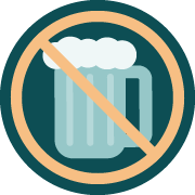 Icon with circle with line through it overlayed on beer glass